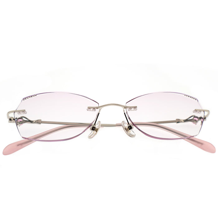 Elegant Diamond-Cut Rimless Optical Glasses with Pink Temples