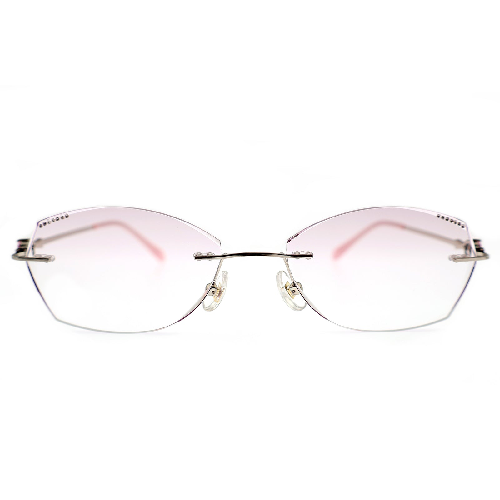 Elegant Diamond-Cut Rimless Optical Glasses with Pink Temples