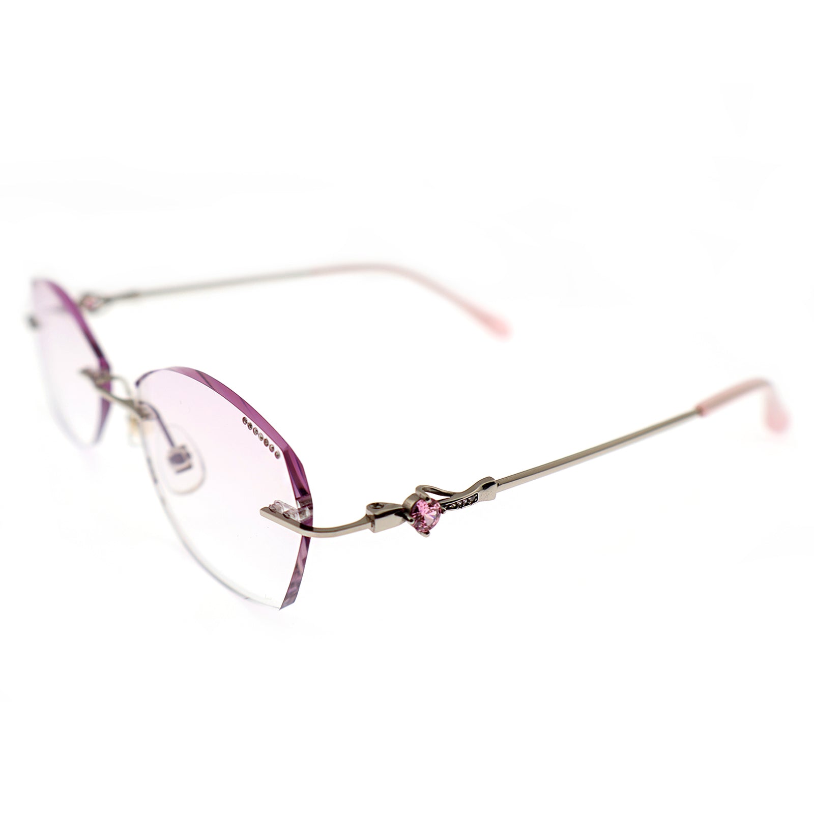 Elegant Diamond-Cut Rimless Optical Glasses with Pink Temples