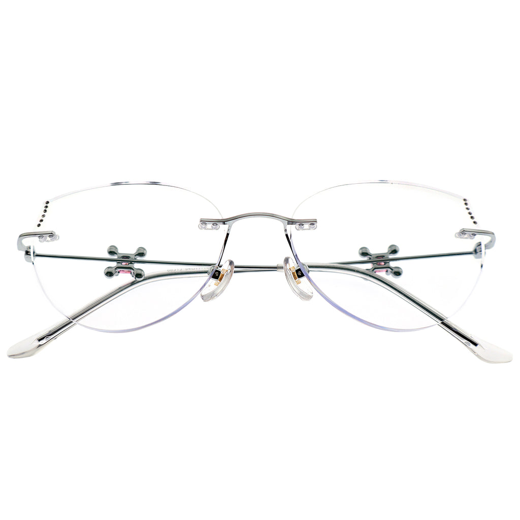 Women’s Luxury Half-Rim Optical Glasses with Unique Temple Ornament