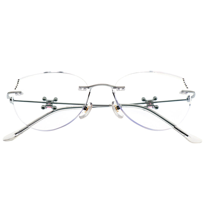 Women’s Luxury Half-Rim Optical Glasses with Unique Temple Ornament