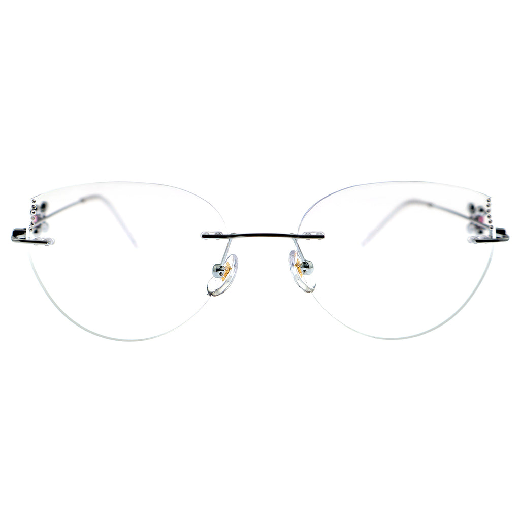 Women’s Luxury Half-Rim Optical Glasses with Unique Temple Ornament
