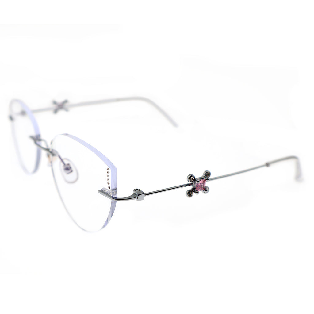 Women’s Luxury Half-Rim Optical Glasses with Unique Temple Ornament