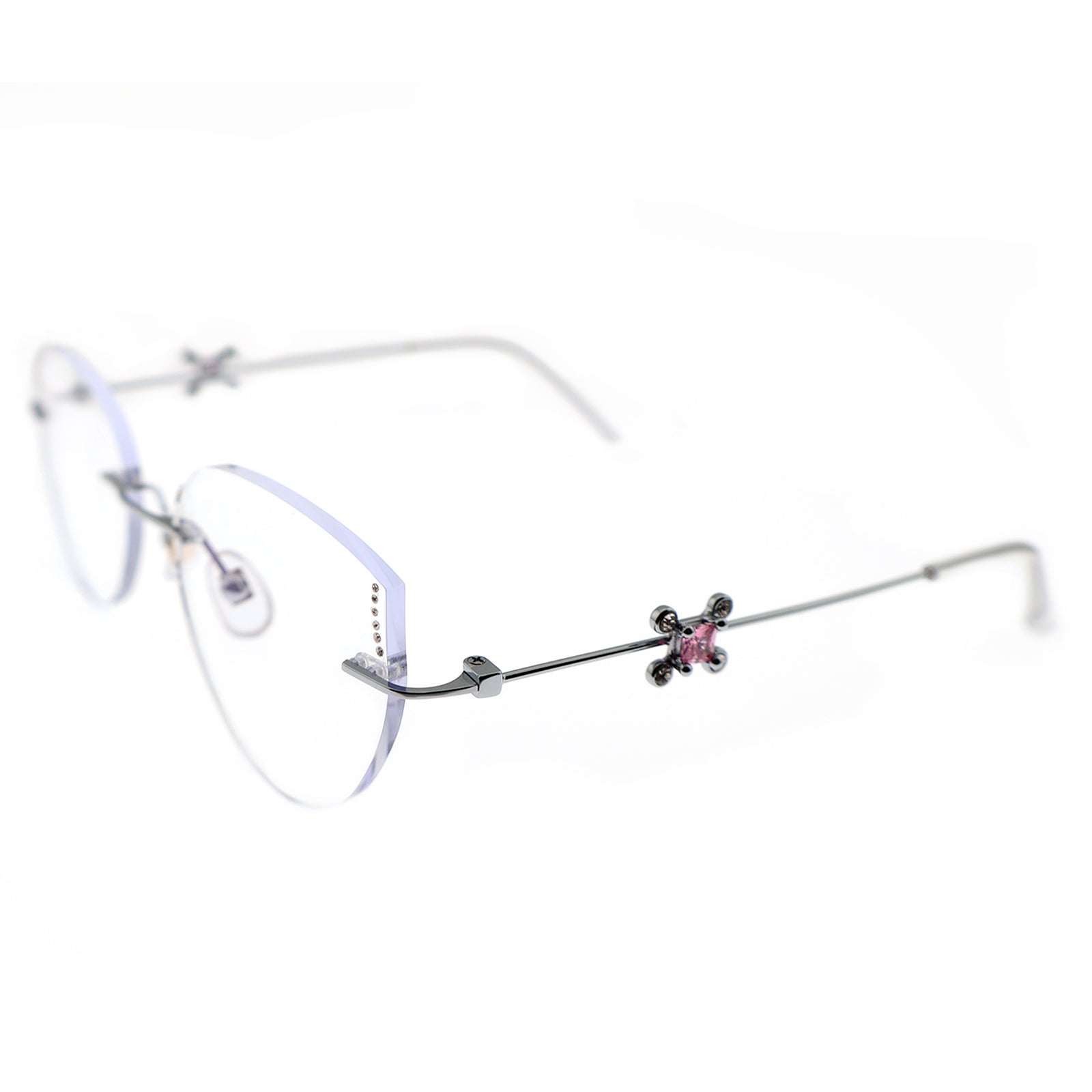 Women’s Luxury Half-Rim Optical Glasses with Unique Temple Ornament