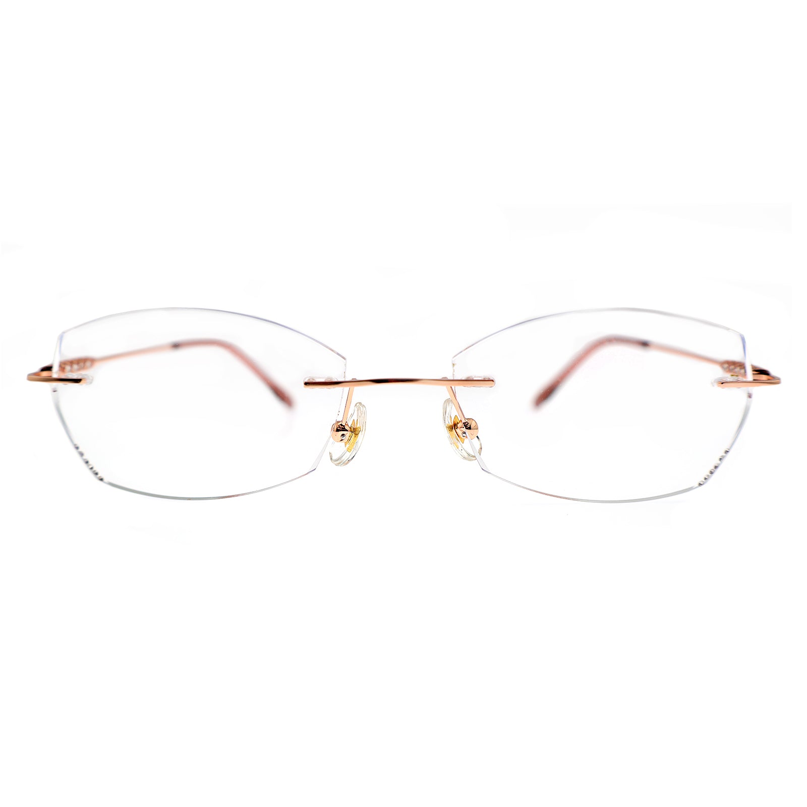 Rose Gold Rimless Eyeglasses with Braided Temple & Rhinestone Detail