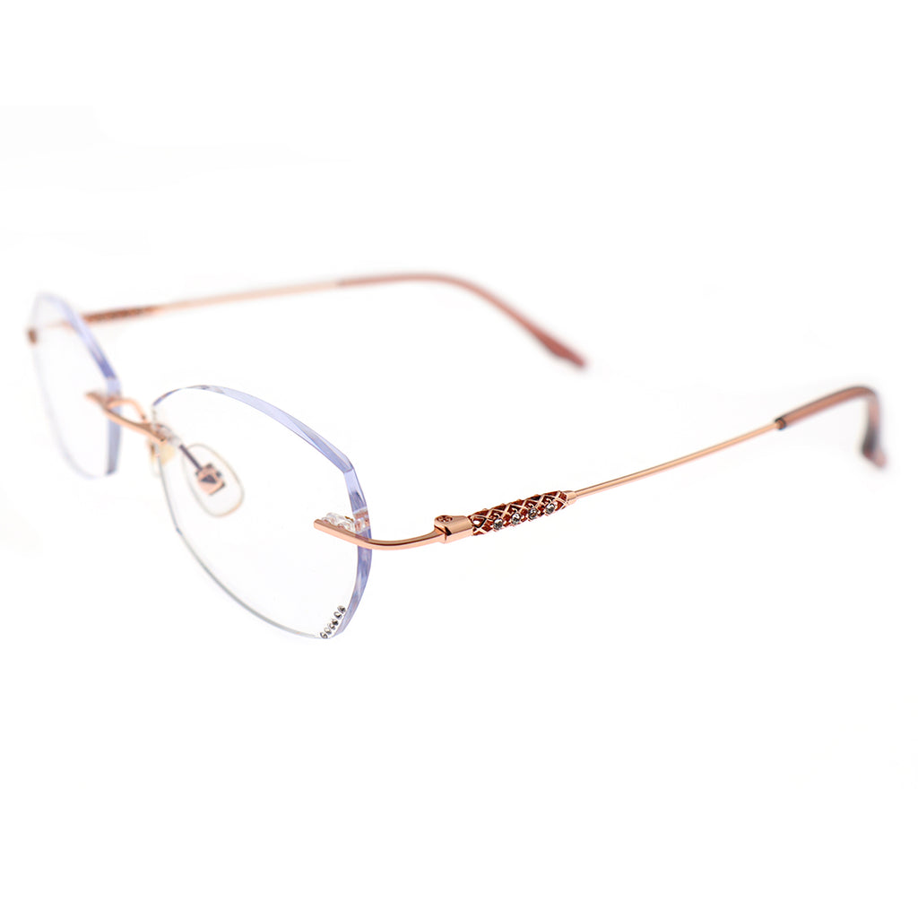 Rose Gold Rimless Eyeglasses with Braided Temple & Rhinestone Detail