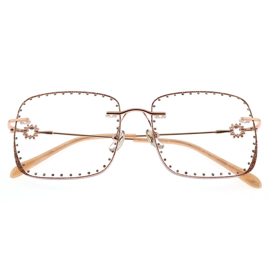 Women’s Floral Inlay Rimless Crystal Optical Glasses
