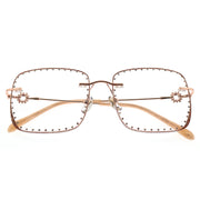 Women’s Floral Inlay Rimless Crystal Optical Glasses