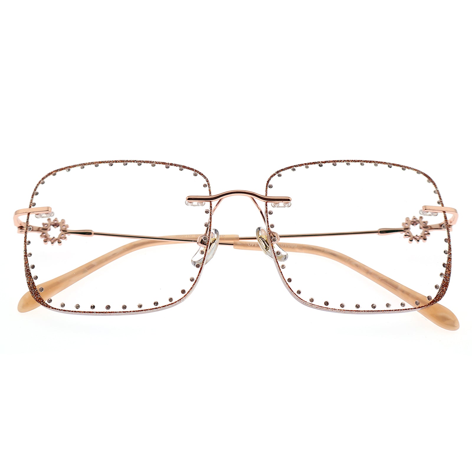 Women’s Floral Inlay Rimless Crystal Optical Glasses