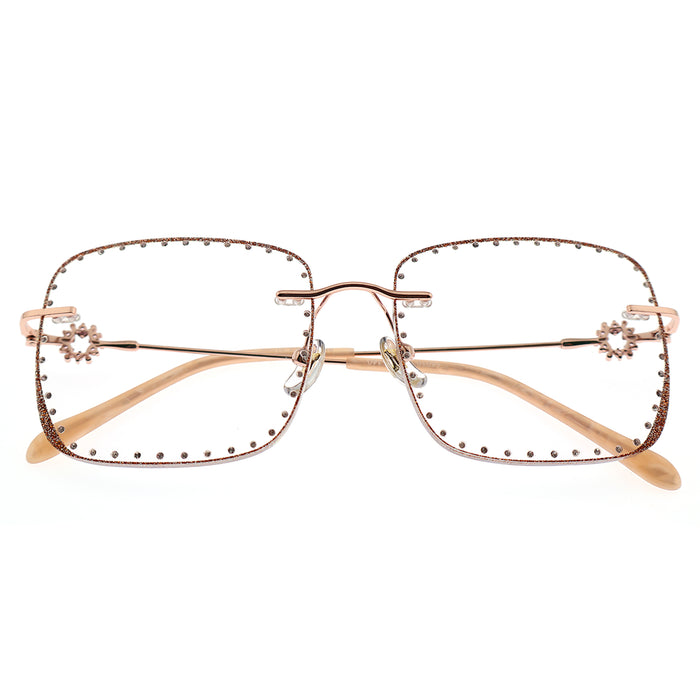 Women’s Floral Inlay Rimless Crystal Optical Glasses