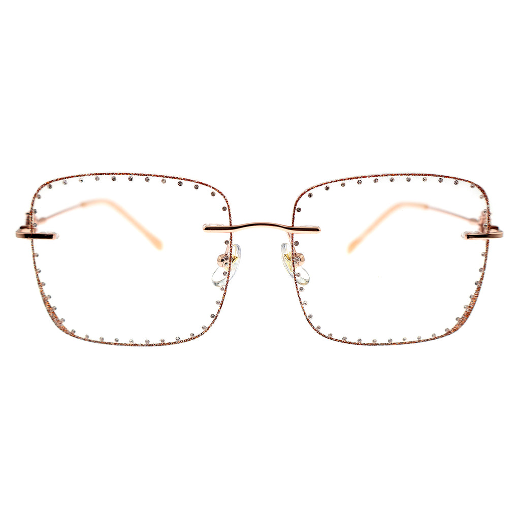 Women’s Floral Inlay Rimless Crystal Optical Glasses