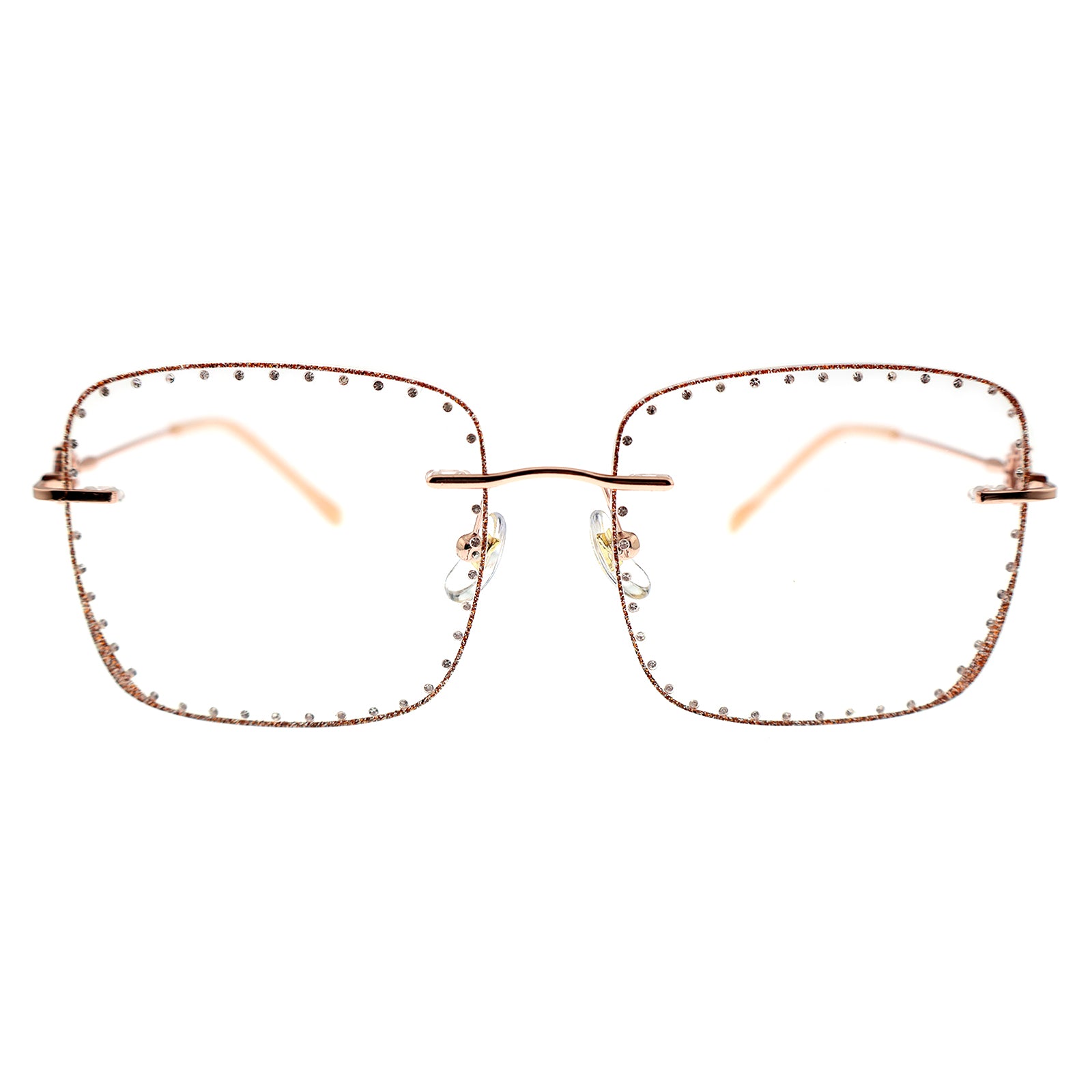 Women’s Floral Inlay Rimless Crystal Optical Glasses
