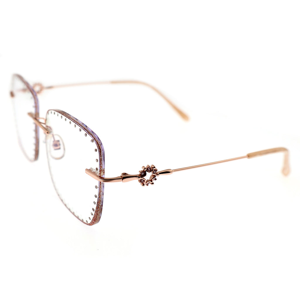Women’s Floral Inlay Rimless Crystal Optical Glasses