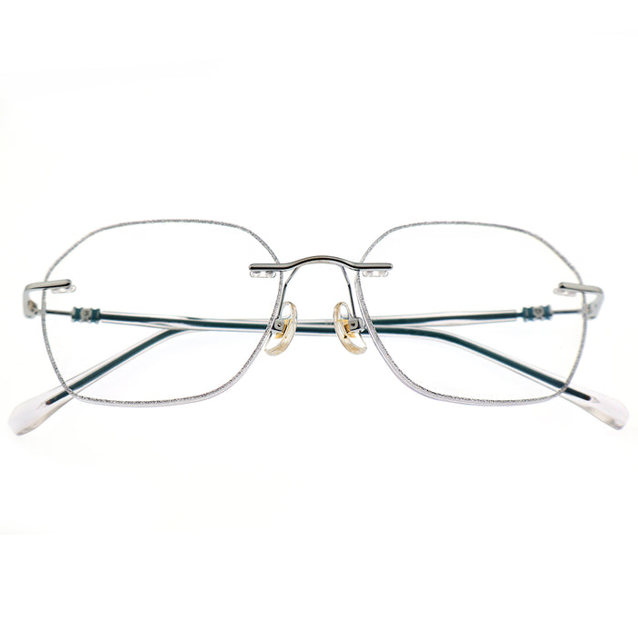 Silver Glitter Rimless Octagonal Eyeglasses for Women