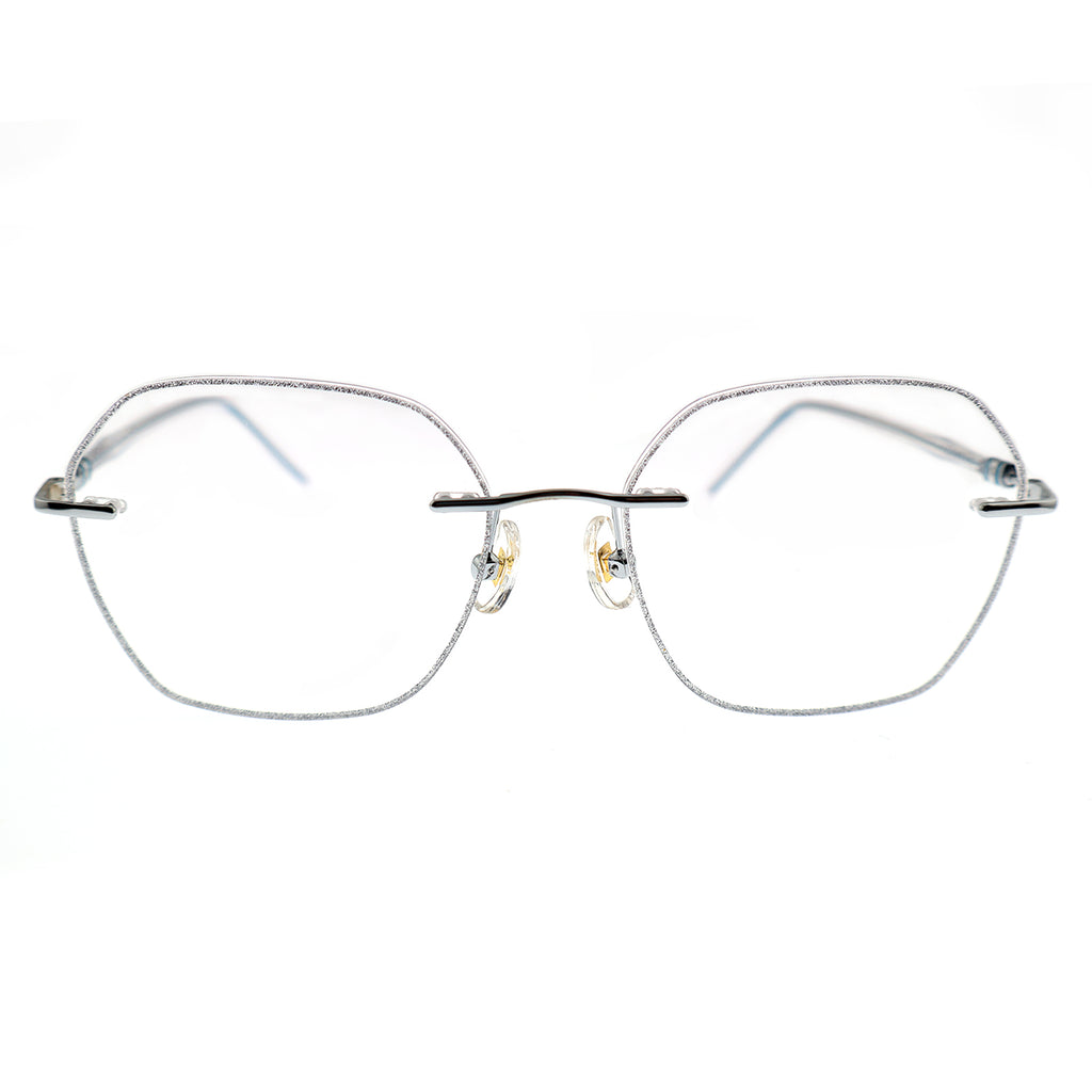 Silver Glitter Rimless Octagonal Eyeglasses for Women