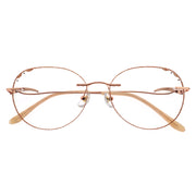 Rose Gold Oval Rimless Eyeglasses with Partial Rhinestone Inlay