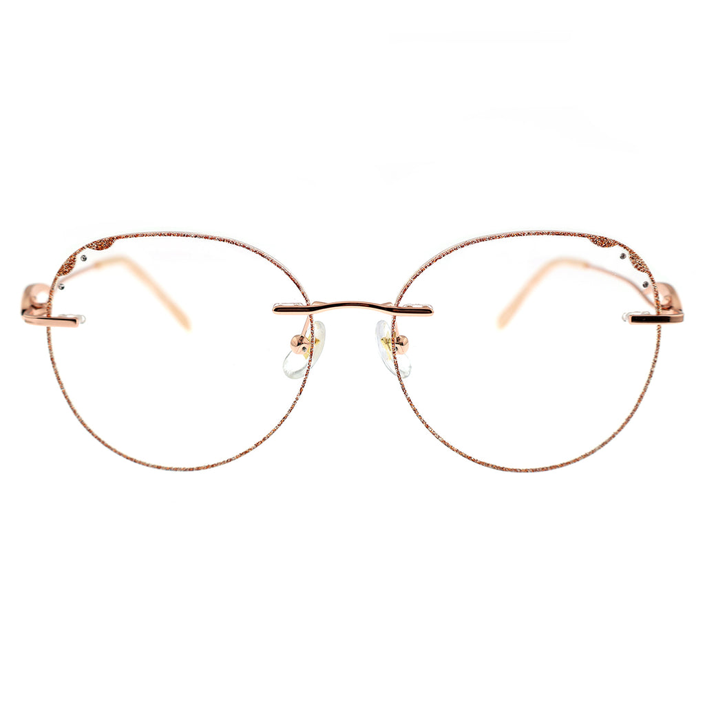 Rose Gold Oval Rimless Eyeglasses with Partial Rhinestone Inlay