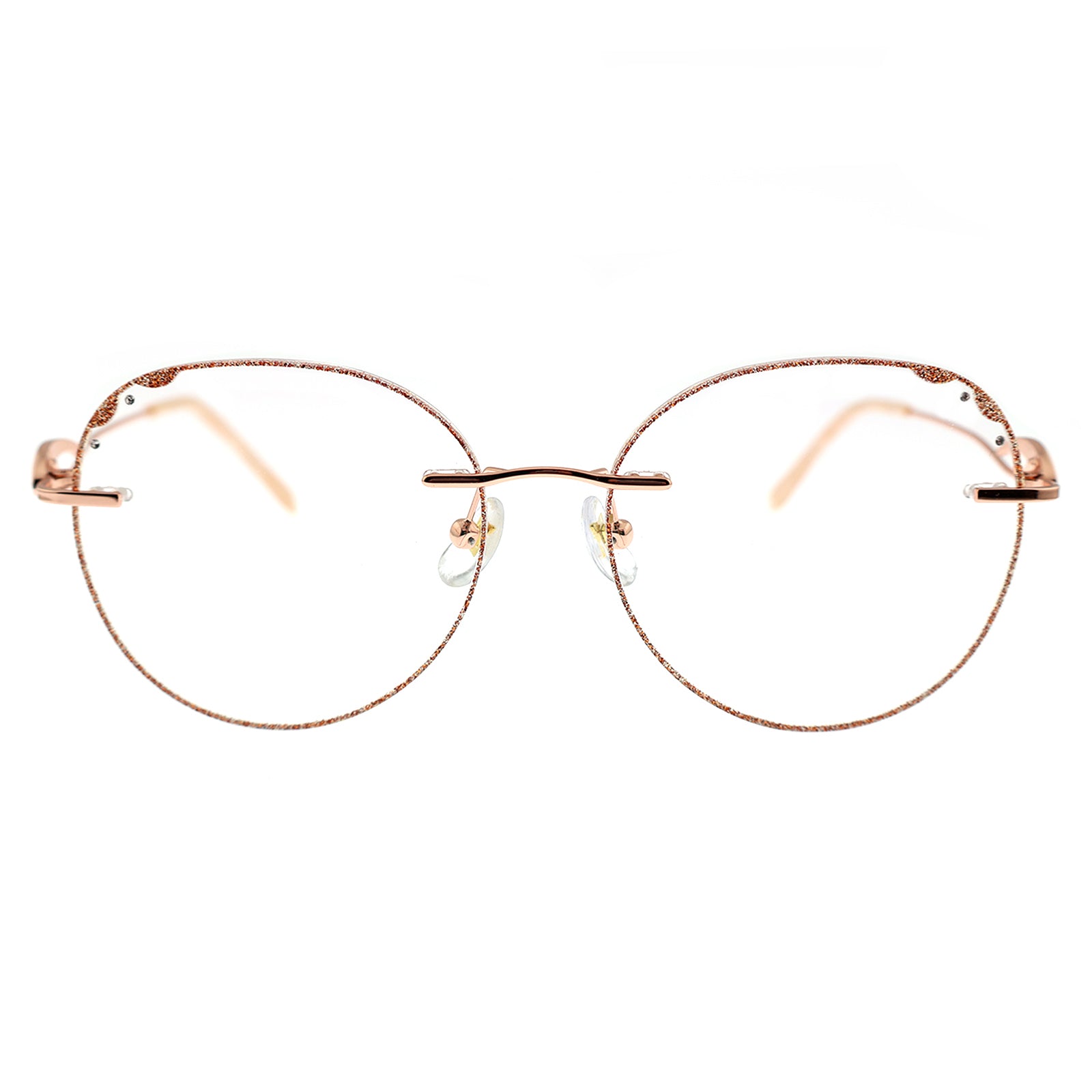 Rose Gold Oval Rimless Eyeglasses with Partial Rhinestone Inlay