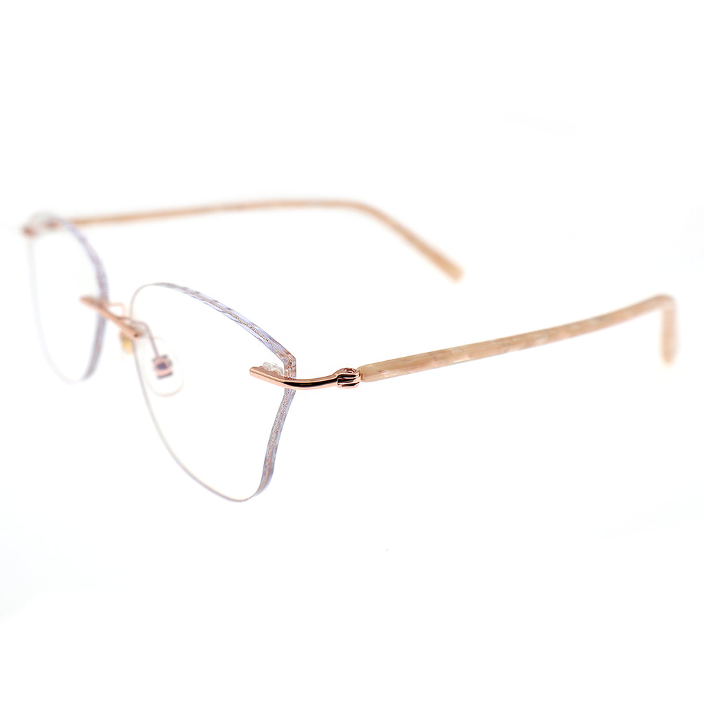Shimmer Border Half-Rim Rose Gold Fashion Glasses