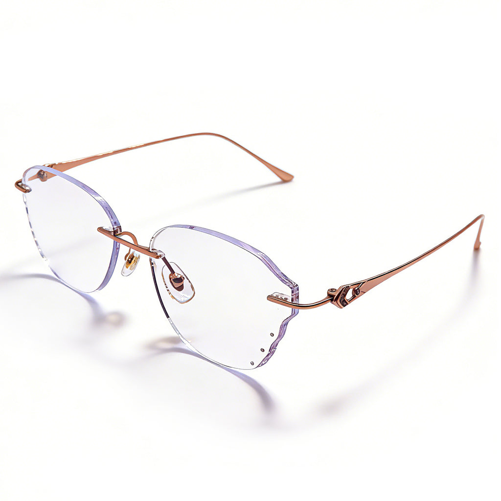 Rose Gold Cut-Edge Rimless Eyeglasses for Women