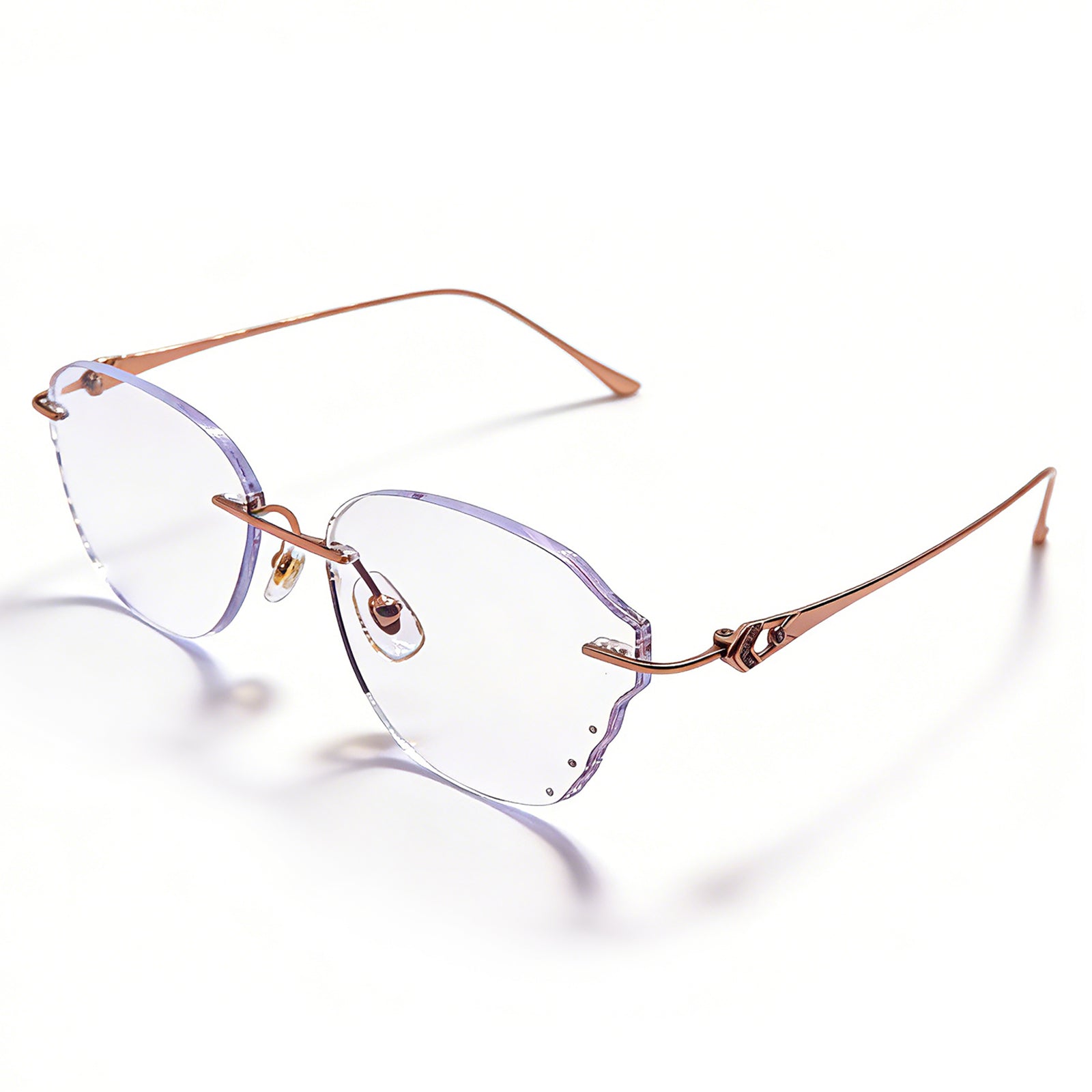 Rose Gold Cut-Edge Rimless Eyeglasses for Women