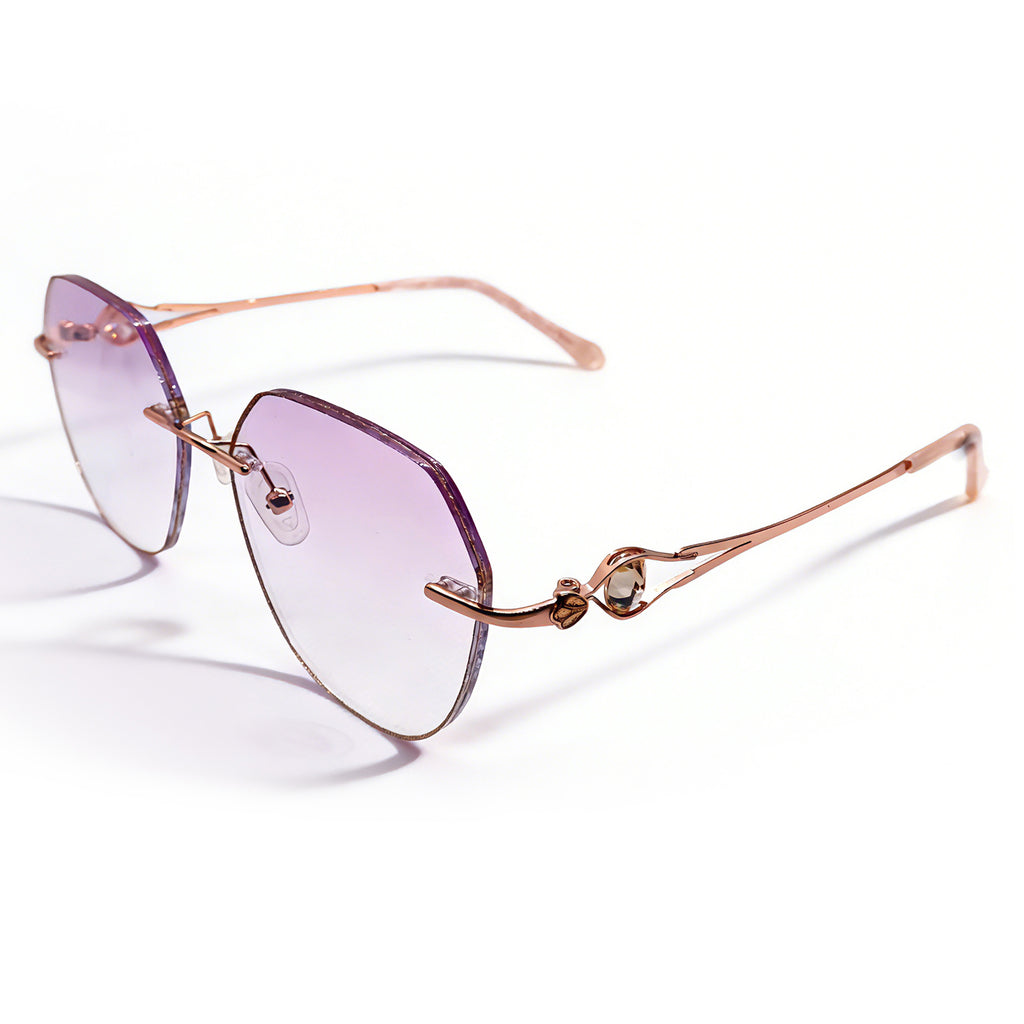 Women's gold polygonal rimless eyeglass frame