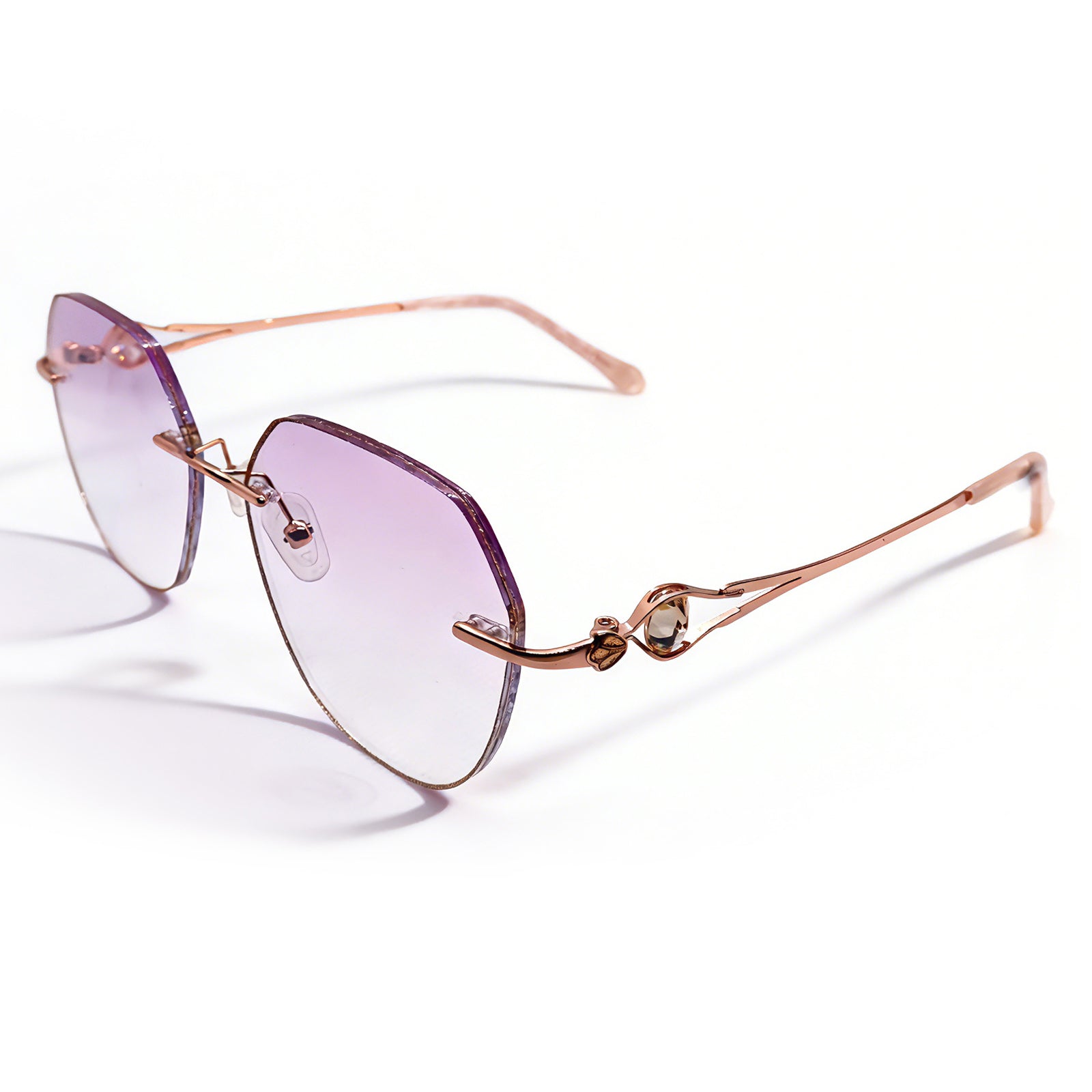 Women's gold polygonal rimless eyeglass frame