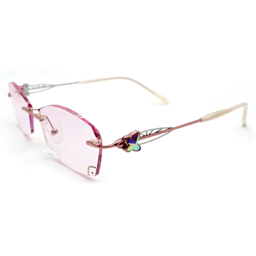 Women's Rhinestone Cat Eye Semi-Rimless Anti-Blue Light Eyeglasses
