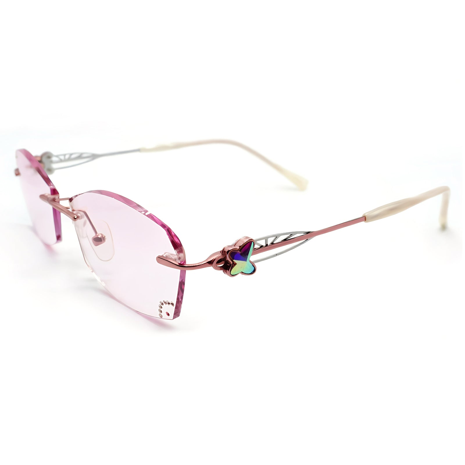 Women's Rhinestone Cat Eye Semi-Rimless Anti-Blue Light Eyeglasses