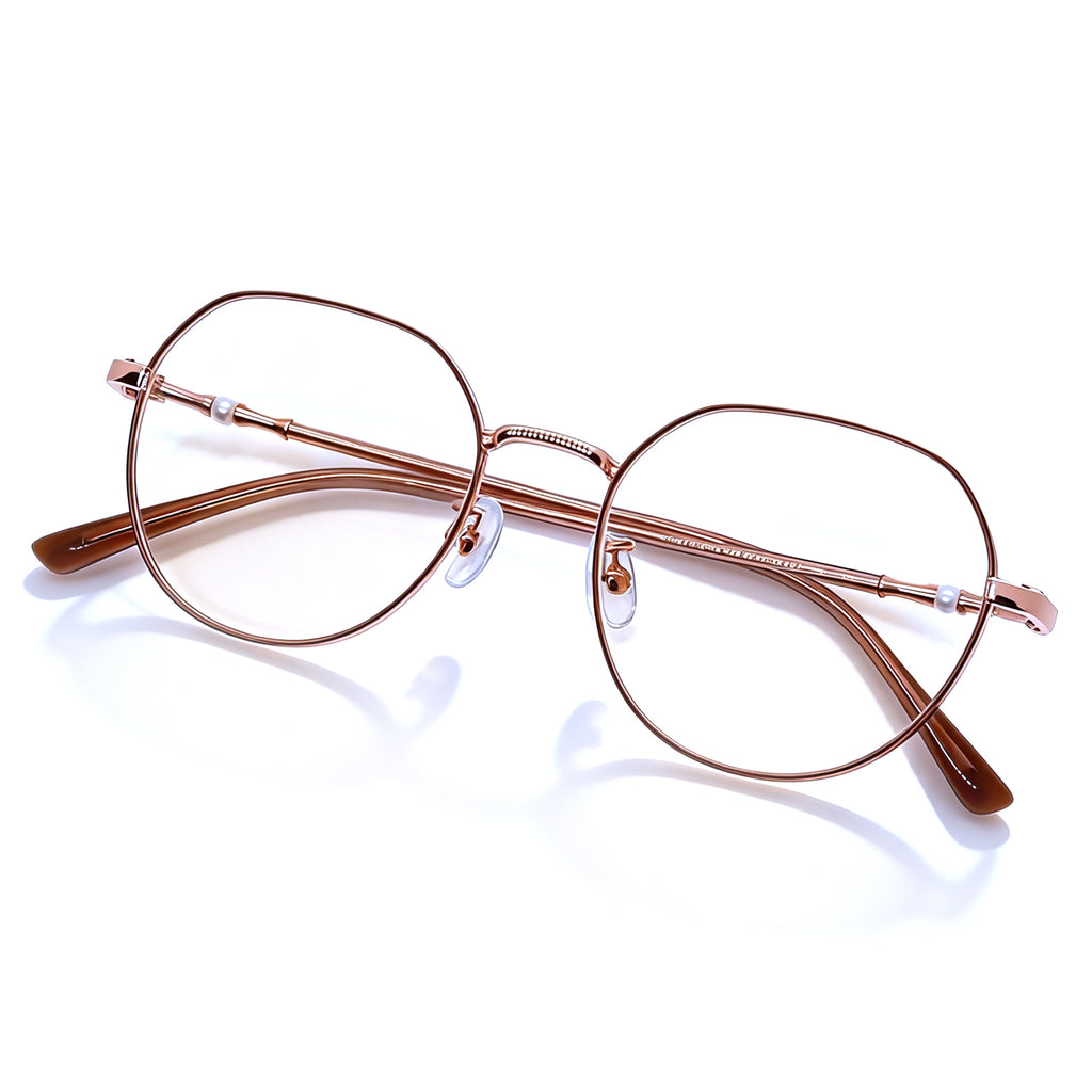 Chic Pearl Accent Round Metal Eyeglasses
