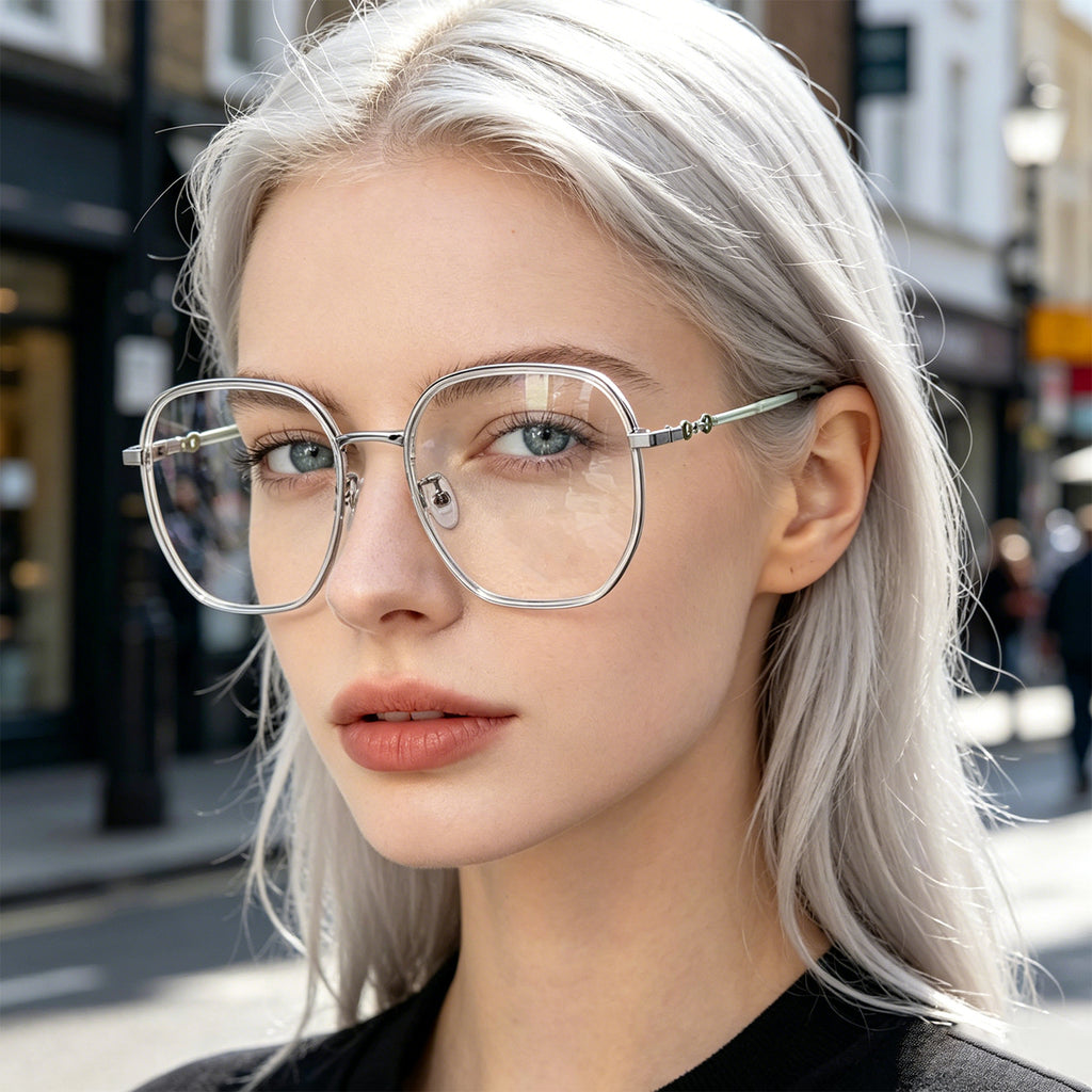 Transparent Clear Square Eyeglasses with Hollow Chain Metal Temples