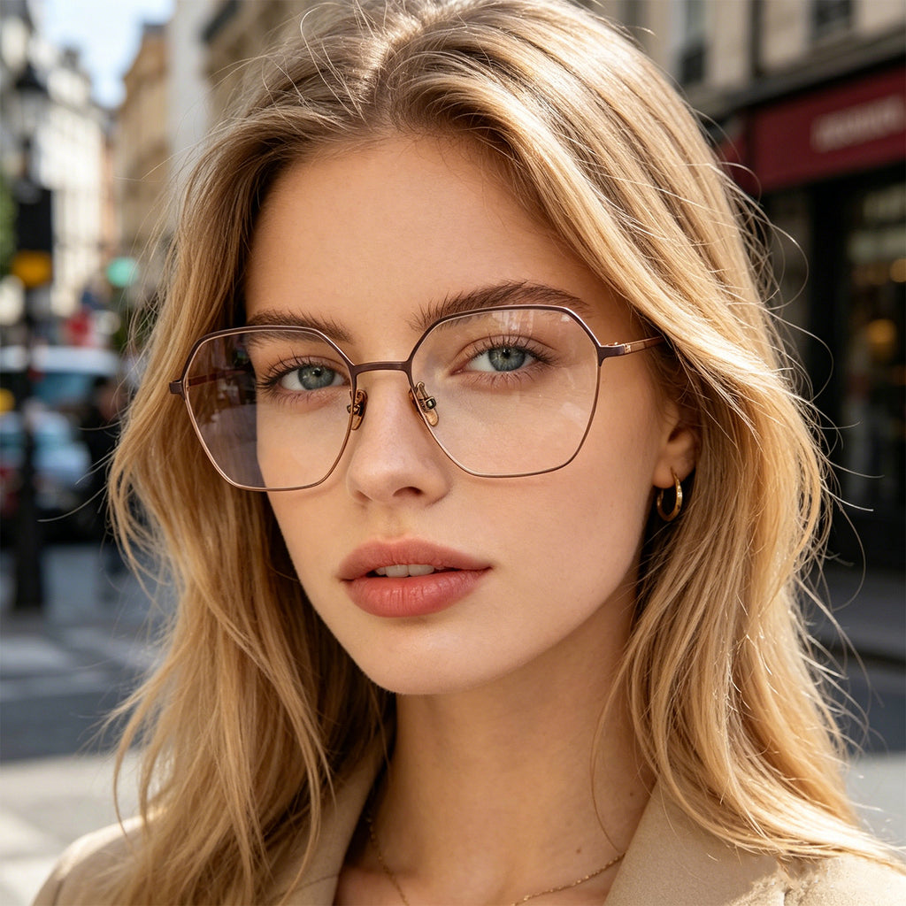 wo-Tone Black Silver Hexagonal Metal Eyeglass Frame