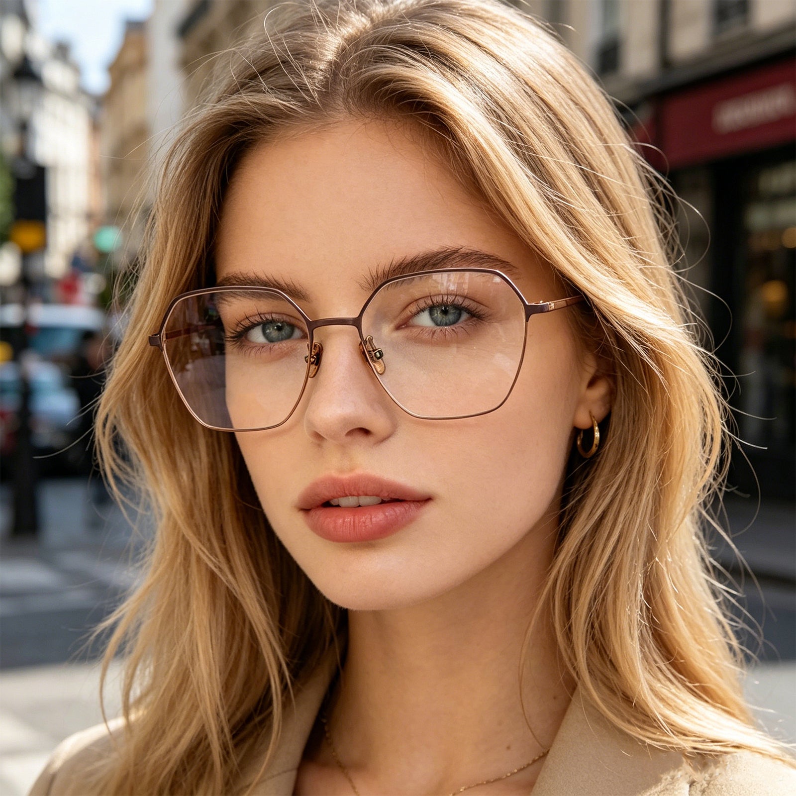 wo-Tone Black Silver Hexagonal Metal Eyeglass Frame