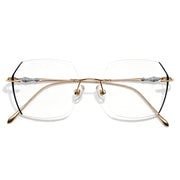 Luxe Rimless Geometric Glasses, Gold Metal with Artistic Engravings