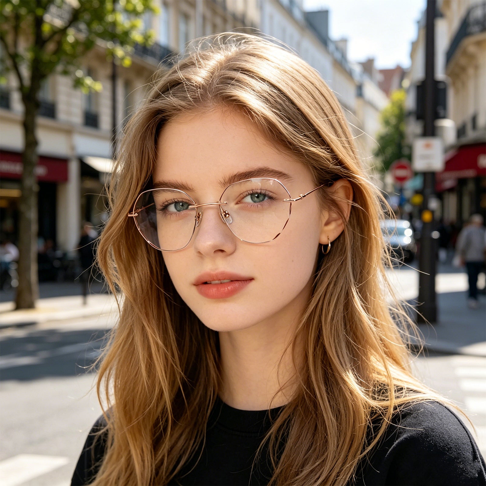 Women Polygonal Cut Rimless Rose Gold Metal Eyeglasses, Free Shipping on Orders Over $79