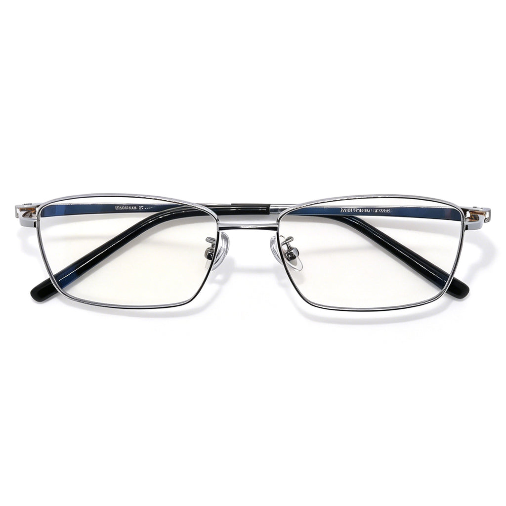 Men's Black Rectangle Metal Eyeglasses Frame, Anti Blue Light Computer Glasses, Business Style