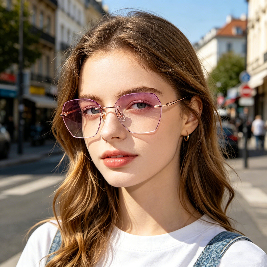 Women Polygonal Rimless Metal Material Eyeglasses, Free Shipping on Orders Over $79