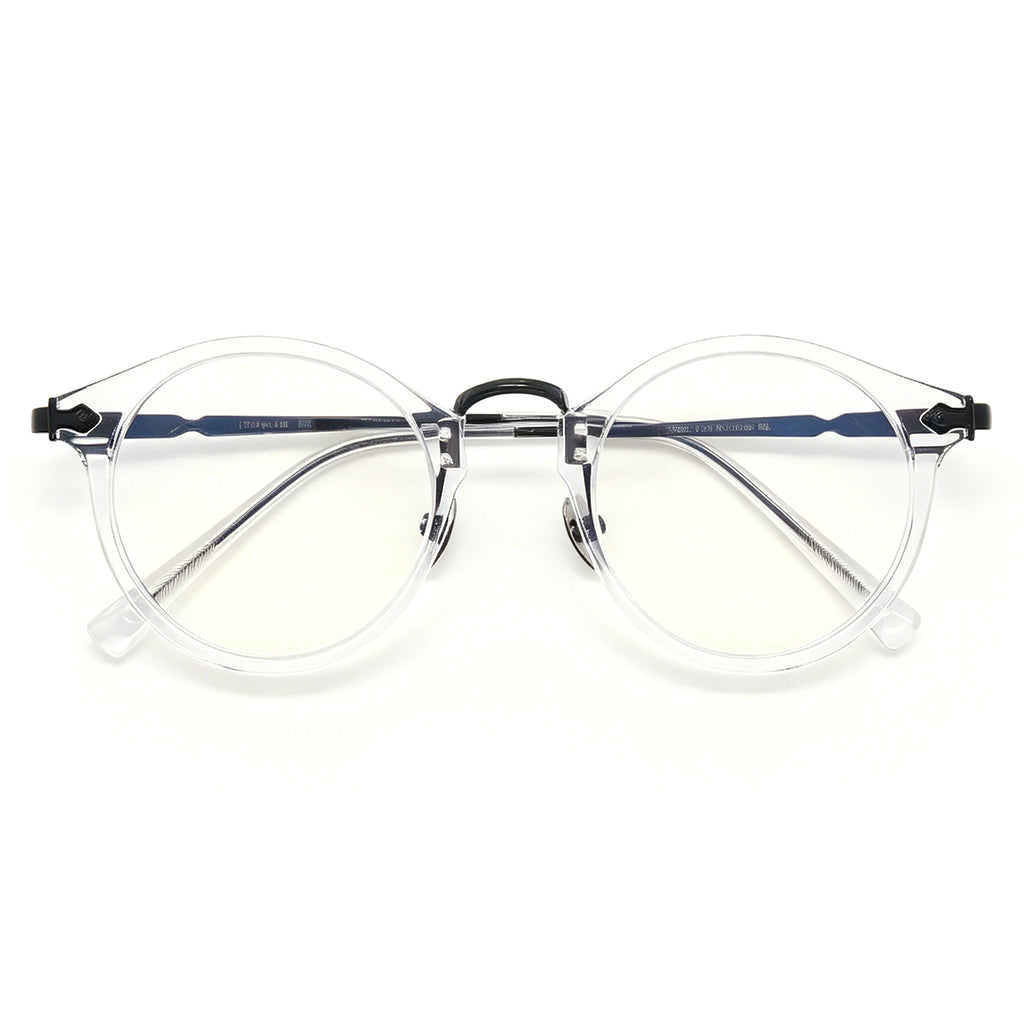Retro Black Round Eyeglasses with Gold Metal Accents, Acetate & Metal Frame