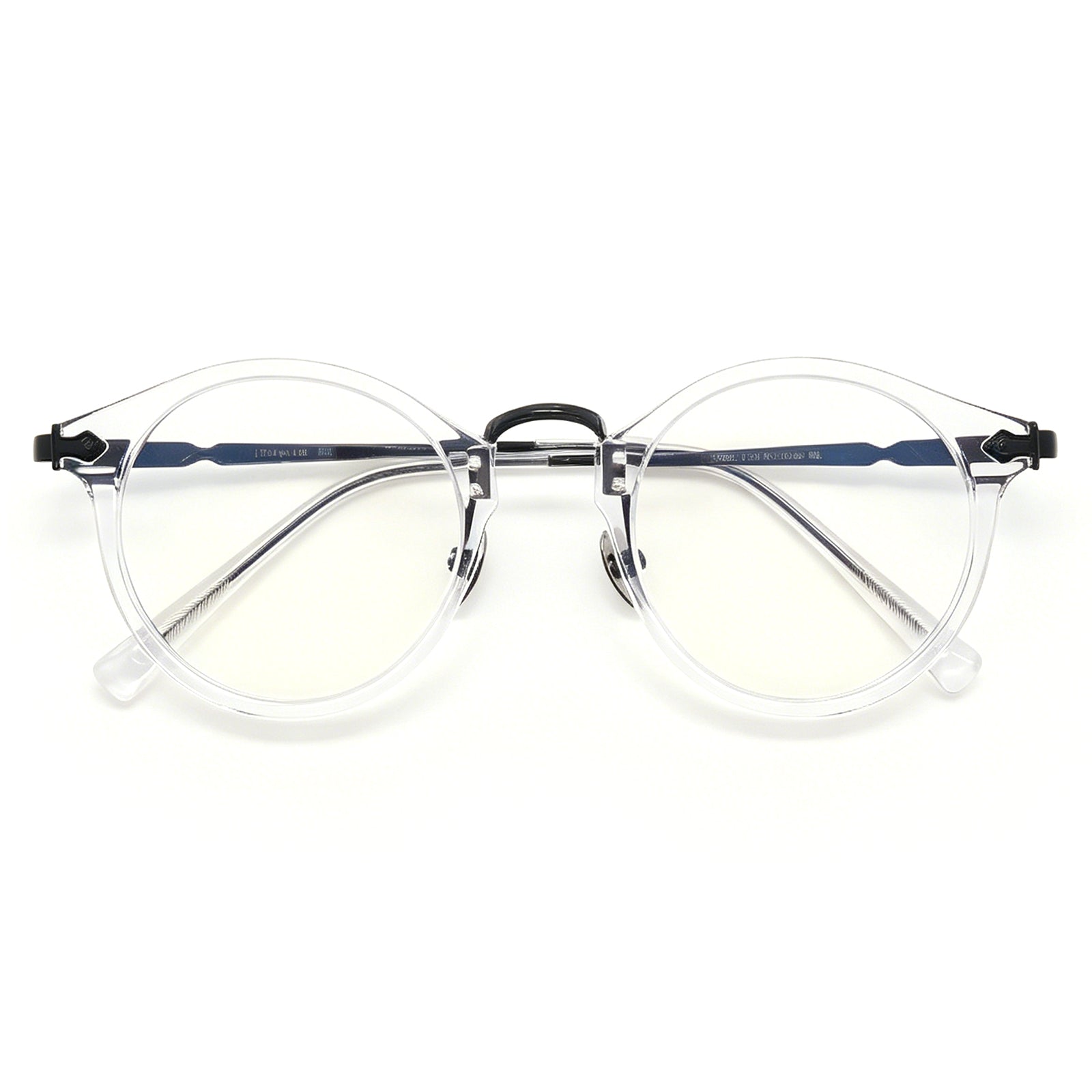 Retro Black Round Eyeglasses with Gold Metal Accents, Acetate & Metal Frame