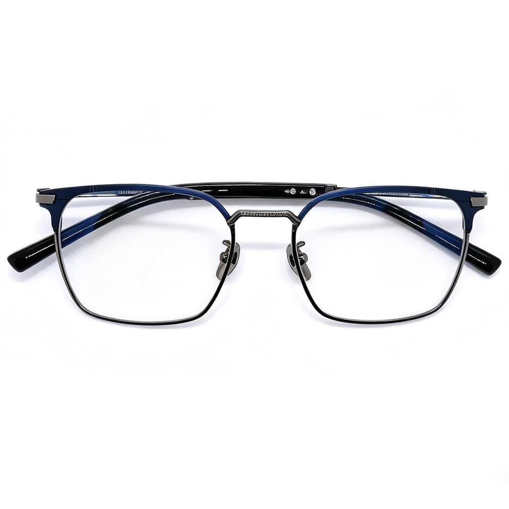 Men's Retro Browline Eyeglasses, Matte Black Metal Frame with Tortoise Temples, Anti Blue Light