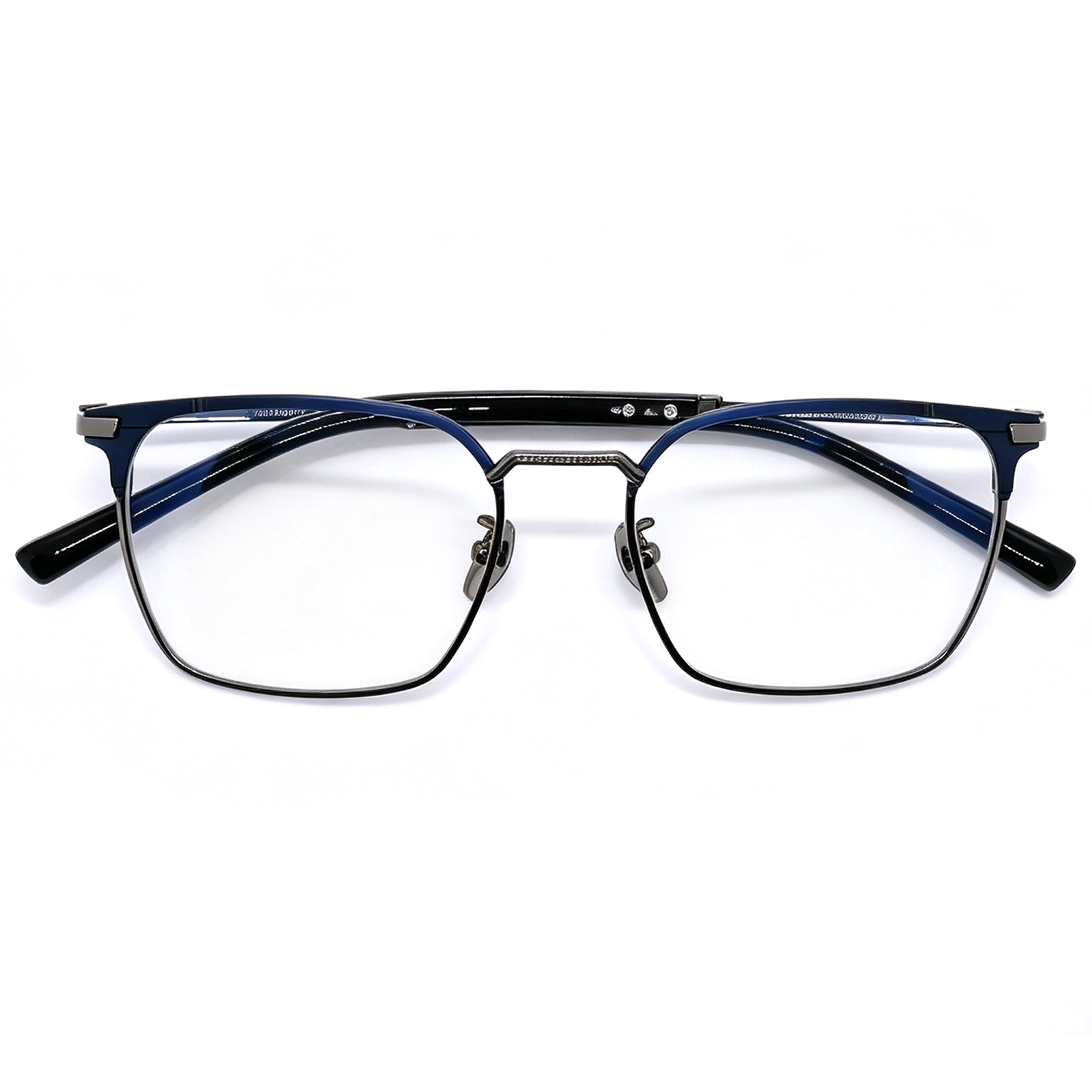 Men's Retro Browline Eyeglasses, Matte Black Metal Frame with Tortoise Temples, Anti Blue Light