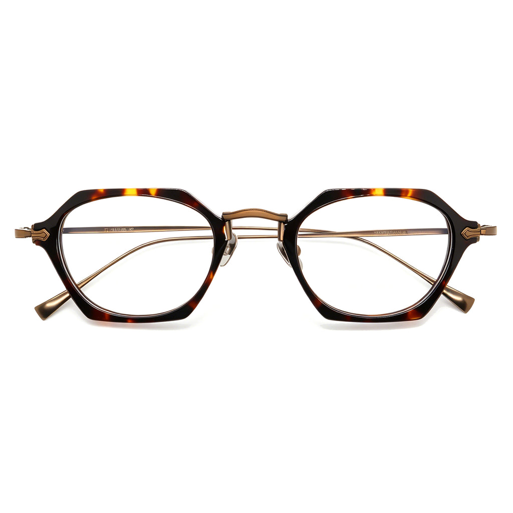 Unique Hexagonal Eyeglasses, Tortoise Acetate & Metal, Prescription Ready
