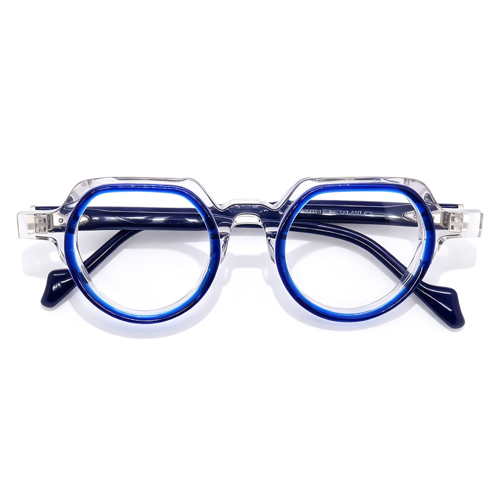 Retro Clear & Black Round Eyeglasses, Two-Tone Acetate Frame, Anti Blue Light