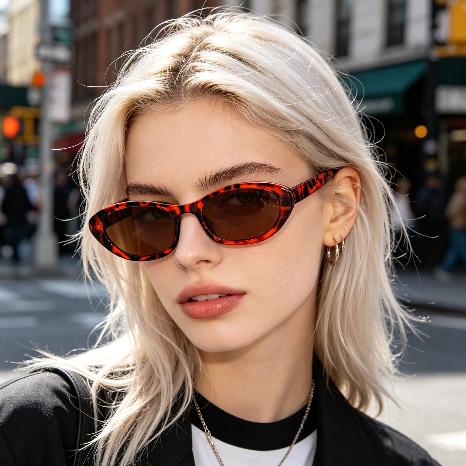 Retro Black Narrow Cat-Eye Sunglasses for Women