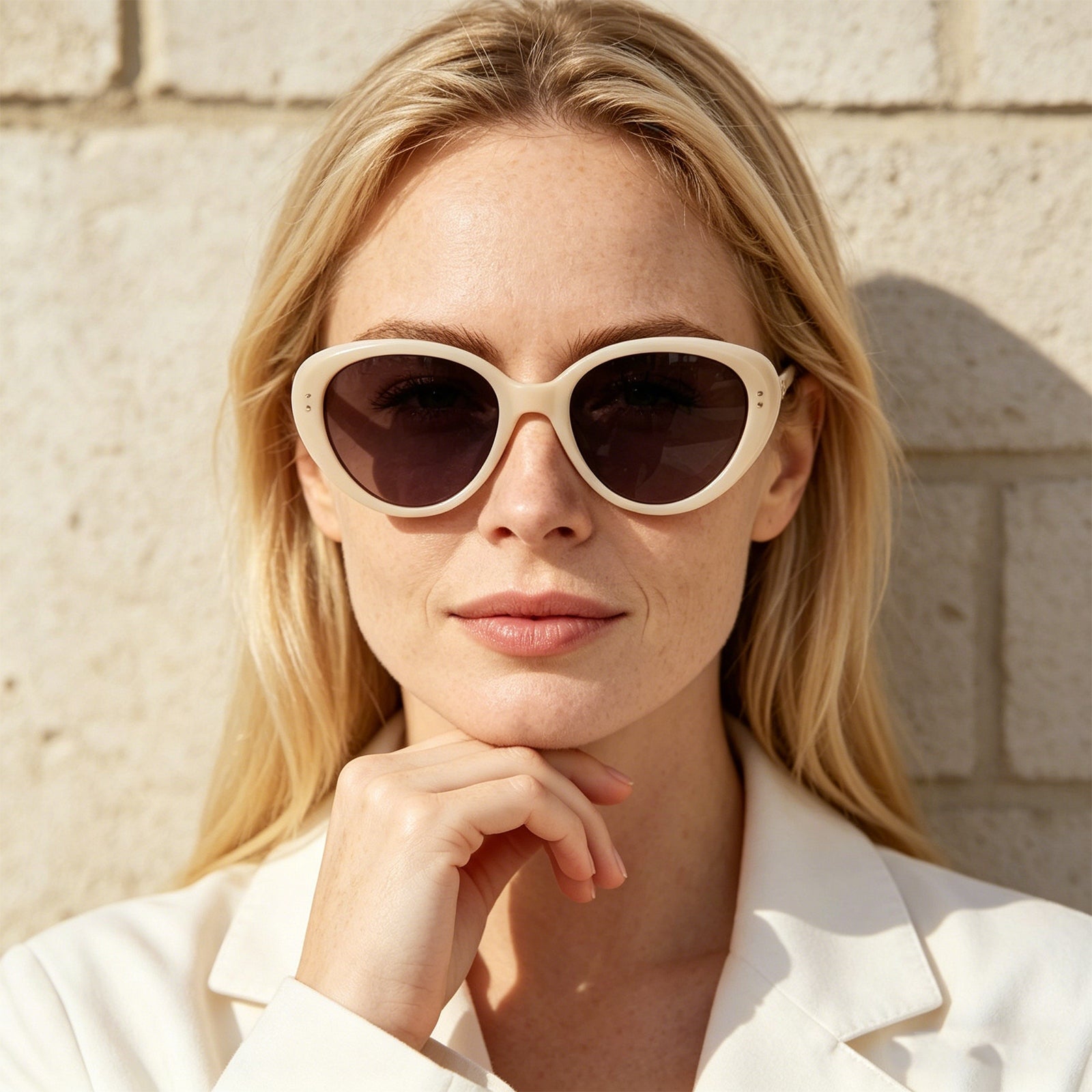 Women’s Slim Vintage Cat-Eye Shades, Grey Lenses