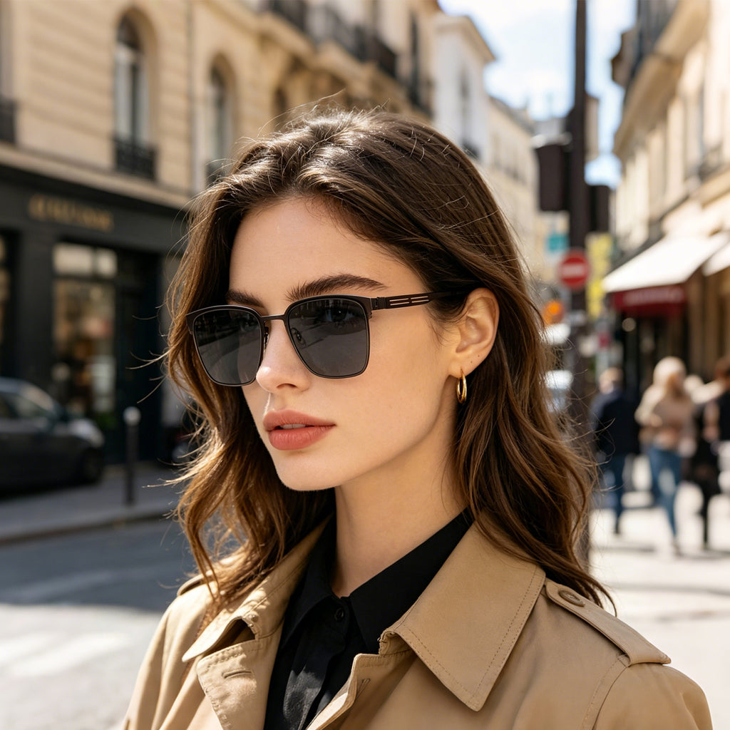 Men’s Minimalist Brown Metal Sunglasses, Anti-Glare