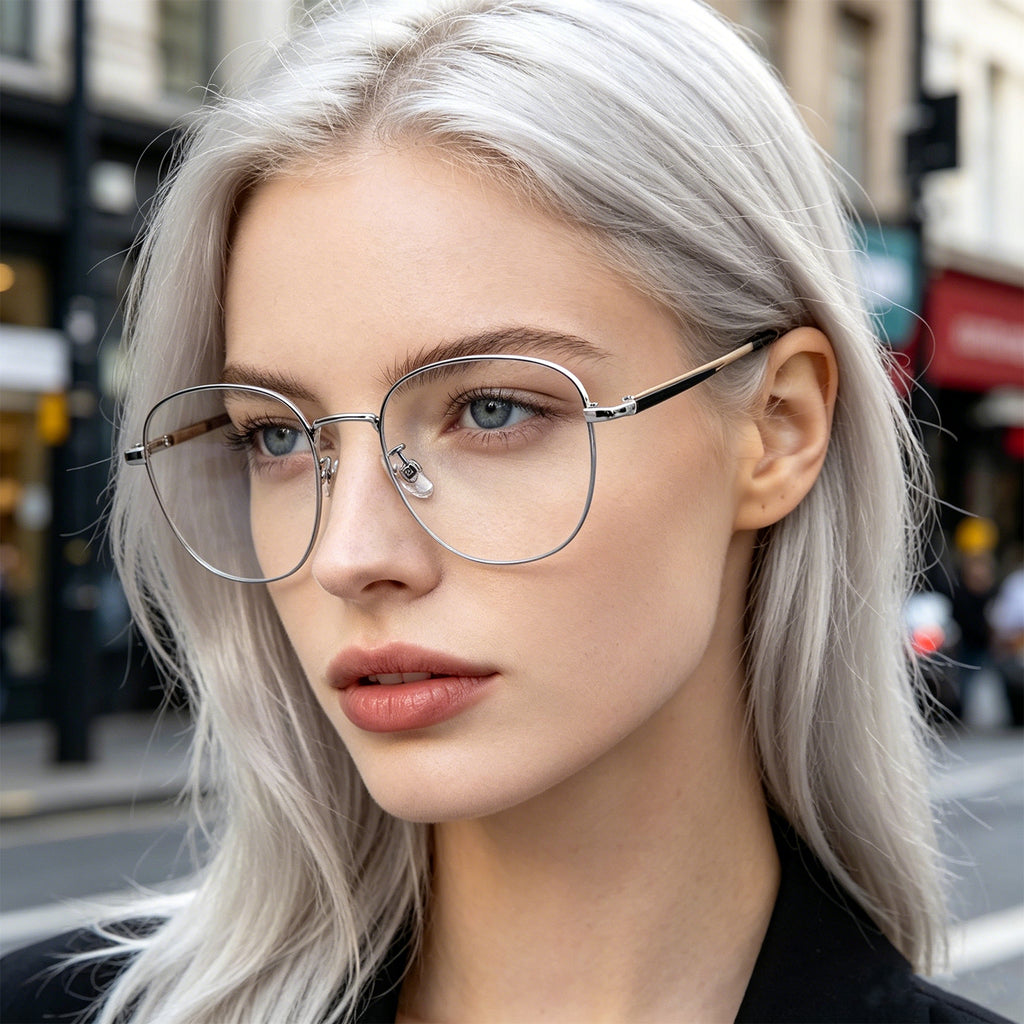 Thin Gold Metal Round Eyeglasses with Two-Tone Tortoise Blue Temples