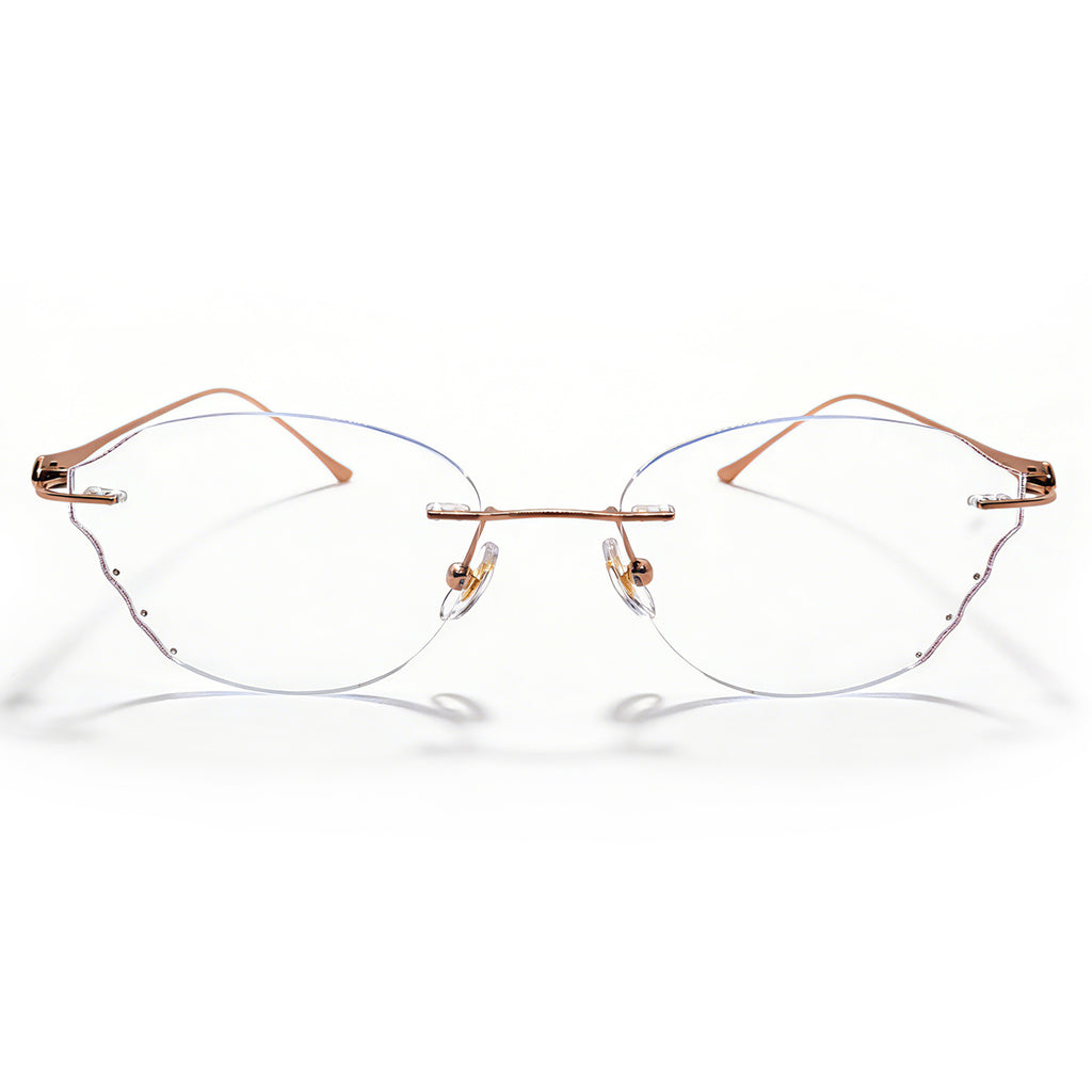 Rose Gold Cut-Edge Rimless Eyeglasses for Women