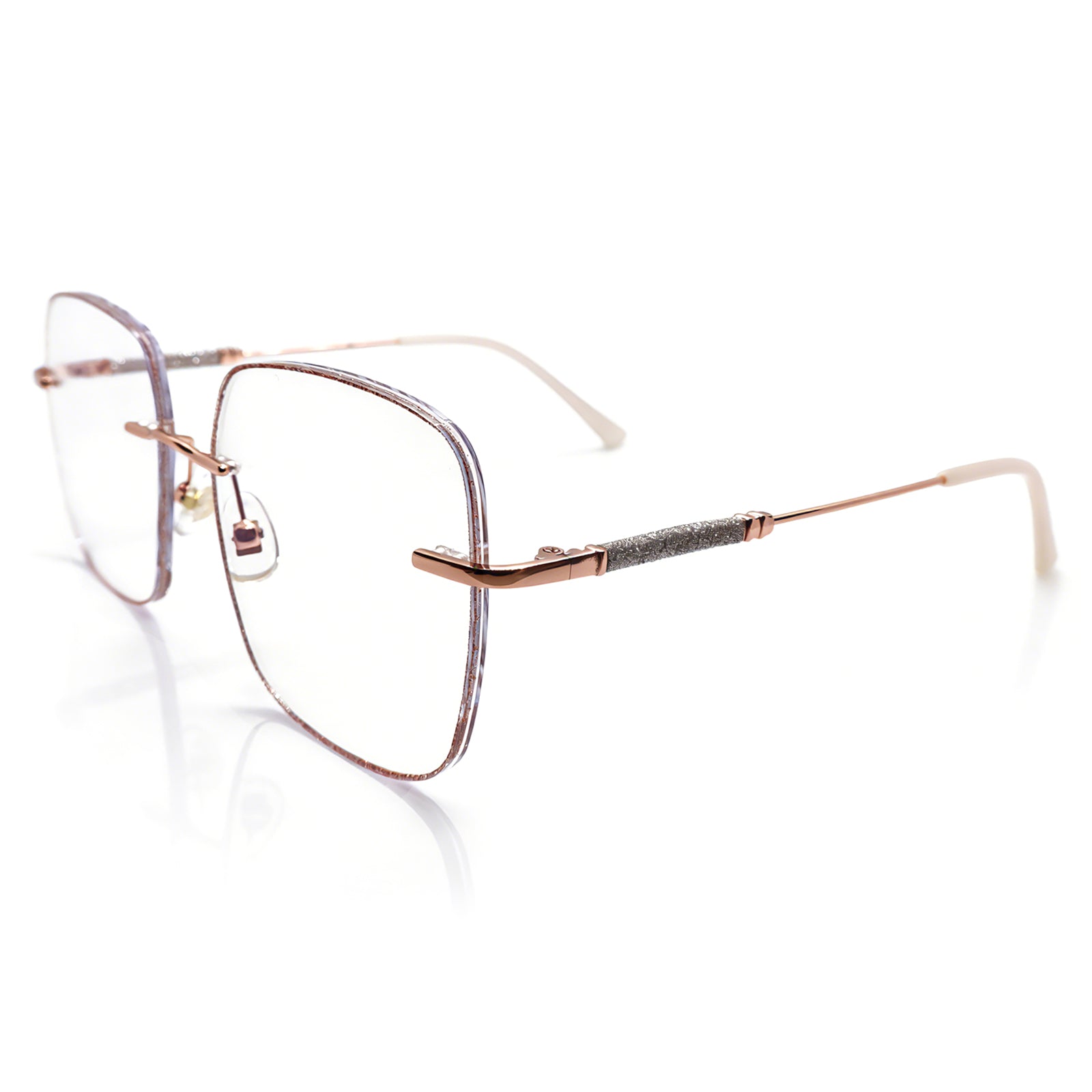 Rose Gold Glitter Rimless Eyeglasses for Women