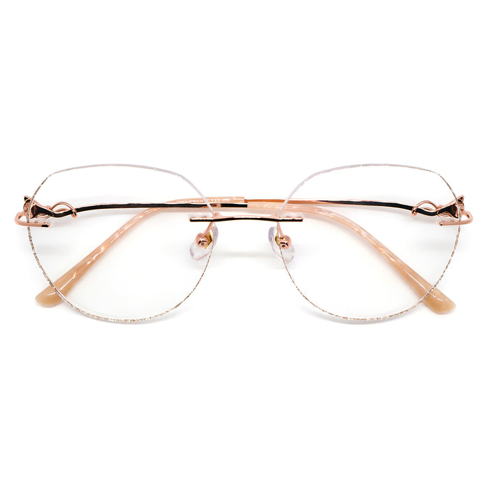 Women's Cat Ear Glitter Rimless Anti-Blue Light Eyeglasses